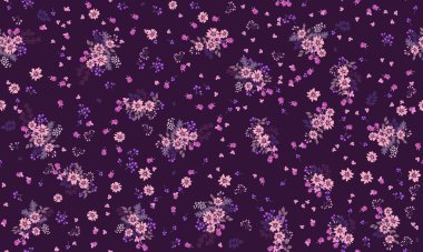 Antik halk çiçekleriyle kusursuz bitki desenleri. Pejmürde şık millefleurlar. Tekstil, duvar kağıdı, kapaklar için çiçek arkaplanı, yüzey, baskı, paket, kupür defteri, dekupaj