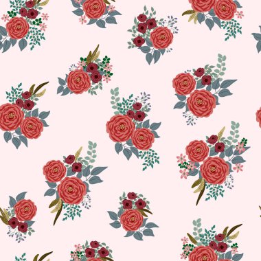 Antik halk çiçekleriyle kusursuz bitki desenleri. Pejmürde şık millefleurlar. Tekstil, duvar kağıdı, kapaklar için çiçek arkaplanı, yüzey, baskı, paket, kupür defteri, dekupaj