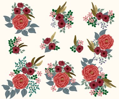 Antik halk çiçekleriyle kusursuz bitki desenleri. Pejmürde şık millefleurlar. Tekstil, duvar kağıdı, kapaklar için çiçek arkaplanı, yüzey, baskı, paket, kupür defteri, dekupaj