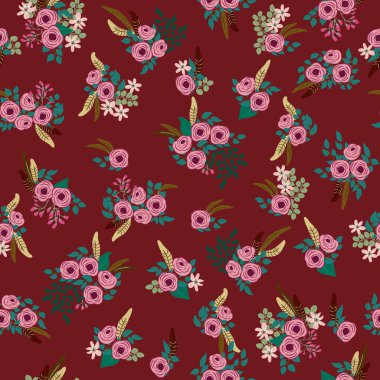 Antik halk çiçekleriyle kusursuz bitki desenleri. Pejmürde şık millefleurlar. Tekstil, duvar kağıdı, kapaklar için çiçek arkaplanı, yüzey, baskı, paket, kupür defteri, dekupaj