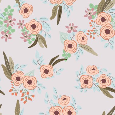 Antik halk çiçekleriyle kusursuz bitki desenleri. Pejmürde şık millefleurlar. Tekstil, duvar kağıdı, kapaklar için çiçek arkaplanı, yüzey, baskı, paket, kupür defteri, dekupaj