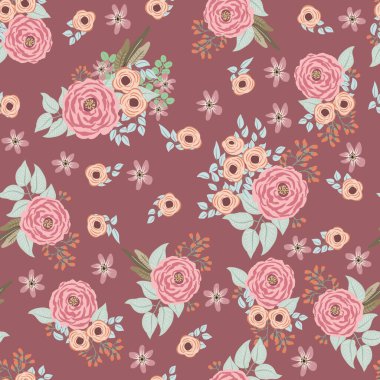 Antik halk çiçekleriyle kusursuz bitki desenleri. Pejmürde şık millefleurlar. Tekstil, duvar kağıdı, kapaklar için çiçek arkaplanı, yüzey, baskı, paket, kupür defteri, dekupaj