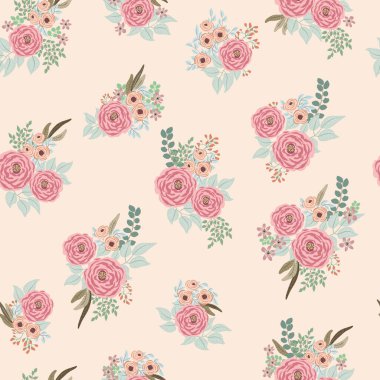 Antik halk çiçekleriyle kusursuz bitki desenleri. Pejmürde şık millefleurlar. Tekstil, duvar kağıdı, kapaklar için çiçek arkaplanı, yüzey, baskı, paket, kupür defteri, dekupaj