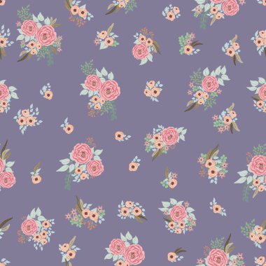 Antik halk çiçekleriyle kusursuz bitki desenleri. Pejmürde şık millefleurlar. Tekstil, duvar kağıdı, kapaklar için çiçek arkaplanı, yüzey, baskı, paket, kupür defteri, dekupaj
