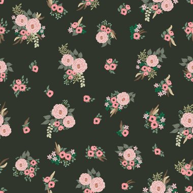 Antik halk çiçekleriyle kusursuz bitki desenleri. Pejmürde şık millefleurlar. Tekstil, duvar kağıdı, kapaklar için çiçek arkaplanı, yüzey, baskı, paket, kupür defteri, dekupaj