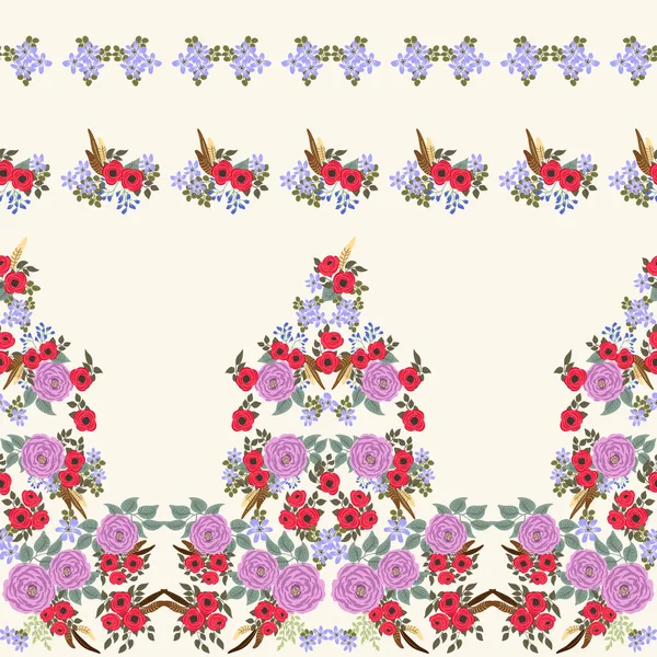 Seamless Plants Pattern Antique Folk Flowers Shabby Chic Style Millefleurs — Stock Vector