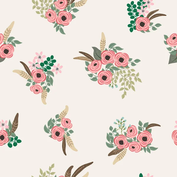 Nahtloses Pflanzenmuster Mit Antiken Volksblumen Shabby Chic Style Millefleurs Floraler — Stockvektor