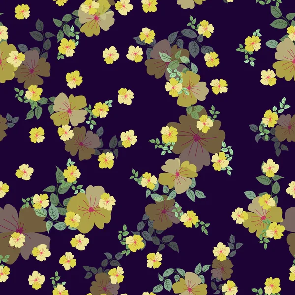 Bezešvé Rostliny Vzor Starožitnými Lidovými Květinami Ošuntělé Elegantní Millefleurs Květinové — Stockový vektor