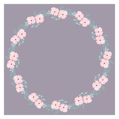 Şirin çiçeklerin çiçekli yuvarlak çerçevesi. Tebrik kartı şablonu. Poster, tişört, yastık, ev dekorasyonu için tasarım. Yaz yabani çiçekleri