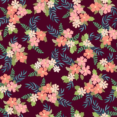 Antik halk çiçekleriyle kusursuz bitki desenleri. Pejmürde şık millefleurlar. Tekstil, duvar kağıdı, kapaklar için çiçek arkaplanı, yüzey, baskı, paket, kupür defteri, dekupaj