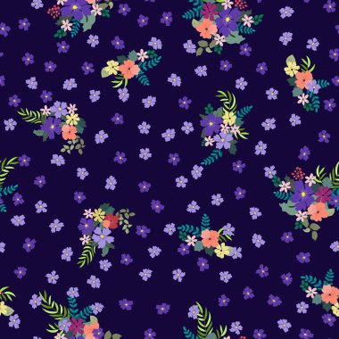 Antik halk çiçekleriyle kusursuz bitki desenleri. Pejmürde şık millefleurlar. Tekstil, duvar kağıdı, kapaklar için çiçek arkaplanı, yüzey, baskı, paket, kupür defteri, dekupaj