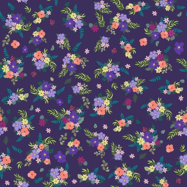 Antik halk çiçekleriyle kusursuz bitki desenleri. Pejmürde şık millefleurlar. Tekstil, duvar kağıdı, kapaklar için çiçek arkaplanı, yüzey, baskı, paket, kupür defteri, dekupaj