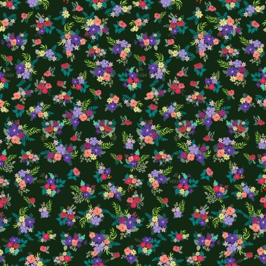 Antik halk çiçekleriyle kusursuz bitki desenleri. Pejmürde şık millefleurlar. Tekstil, duvar kağıdı, kapaklar için çiçek arkaplanı, yüzey, baskı, paket, kupür defteri, dekupaj