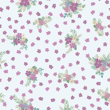 Antik halk çiçekleriyle kusursuz bitki desenleri. Pejmürde şık millefleurlar. Tekstil, duvar kağıdı, kapaklar için çiçek arkaplanı, yüzey, baskı, paket, kupür defteri, dekupaj