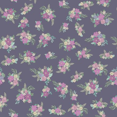 Antik halk çiçekleriyle kusursuz bitki desenleri. Pejmürde şık millefleurlar. Tekstil, duvar kağıdı, kapaklar için çiçek arkaplanı, yüzey, baskı, paket, kupür defteri, dekupaj
