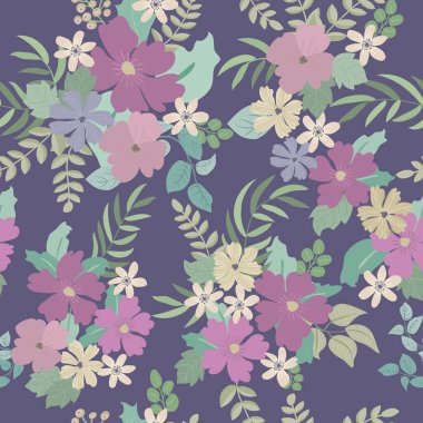 Antik halk çiçekleriyle kusursuz bitki desenleri. Pejmürde şık millefleurlar. Tekstil, duvar kağıdı, kapaklar için çiçek arkaplanı, yüzey, baskı, paket, kupür defteri, dekupaj