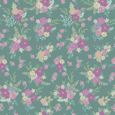 Antik halk çiçekleriyle kusursuz bitki desenleri. Pejmürde şık millefleurlar. Tekstil, duvar kağıdı, kapaklar için çiçek arkaplanı, yüzey, baskı, paket, kupür defteri, dekupaj