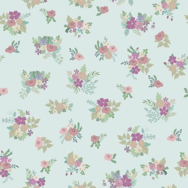 Antik halk çiçekleriyle kusursuz bitki desenleri. Pejmürde şık millefleurlar. Tekstil, duvar kağıdı, kapaklar için çiçek arkaplanı, yüzey, baskı, paket, kupür defteri, dekupaj