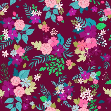 Antik halk çiçekleriyle kusursuz bitki desenleri. Pejmürde şık millefleurlar. Tekstil, duvar kağıdı, kapaklar için çiçek arkaplanı, yüzey, baskı, paket, kupür defteri, dekupaj