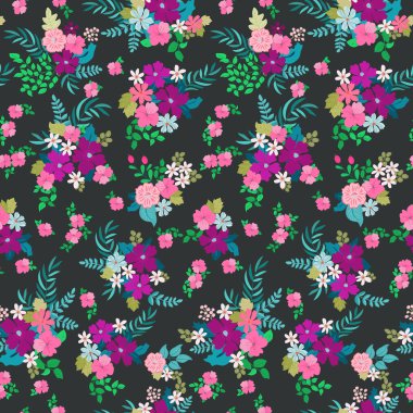 Antik halk çiçekleriyle kusursuz bitki desenleri. Pejmürde şık millefleurlar. Tekstil, duvar kağıdı, kapaklar için çiçek arkaplanı, yüzey, baskı, paket, kupür defteri, dekupaj