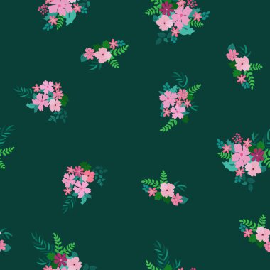 Antik halk çiçekleriyle kusursuz bitki desenleri. Pejmürde şık millefleurlar. Tekstil, duvar kağıdı, kapaklar için çiçek arkaplanı, yüzey, baskı, paket, kupür defteri, dekupaj