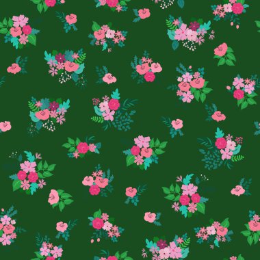 Antik halk çiçekleriyle kusursuz bitki desenleri. Pejmürde şık millefleurlar. Tekstil, duvar kağıdı, kapaklar için çiçek arkaplanı, yüzey, baskı, paket, kupür defteri, dekupaj