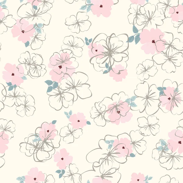 Naadloze Planten Patroon Met Antieke Volksbloemen Shabby Chique Stijl Millefleurs — Stockvector