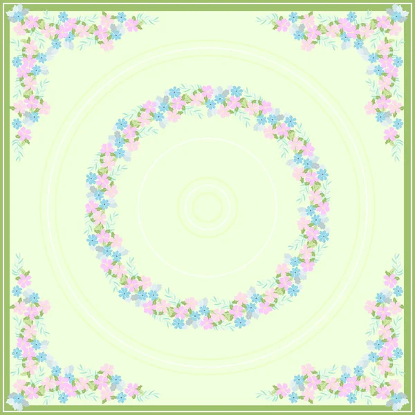 Bloemen Ronde Frame Van Schattige Bloemen Wenskaart Template Design Kunstwerk — Stockvector