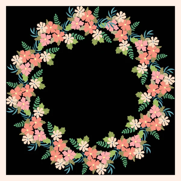 Moldura Redonda Floral Flores Bonitos Modelo Cartão Saudação Projeto Arte — Vetor de Stock