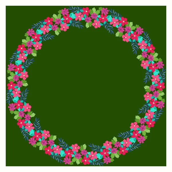 Cadre Rond Floral Jolies Fleurs Modèle Carte Vœux Création Art — Image vectorielle