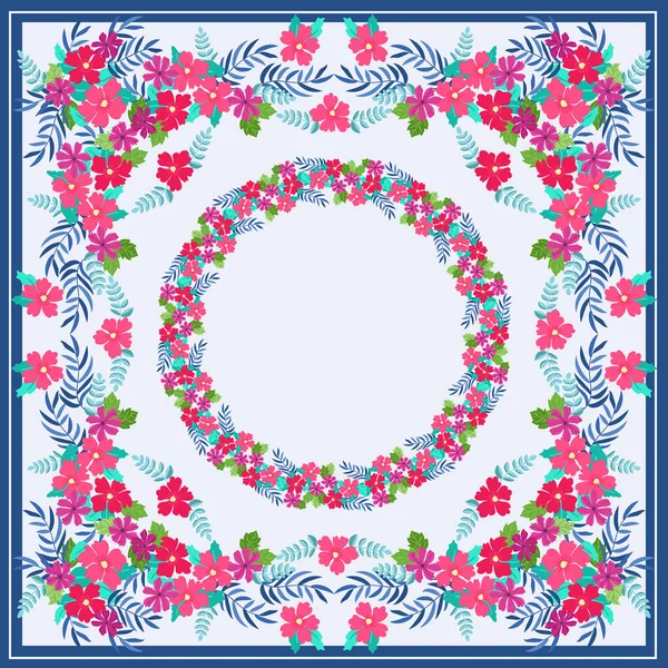 Cadre Rond Floral Jolies Fleurs Modèle Carte Vœux Création Art — Image vectorielle