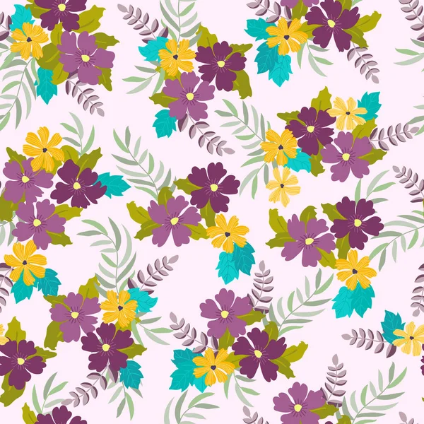 アンティークの民俗花とシームレスな植物パターン みすぼらしいシックなスタイルのミルフルール テキスタイル カバー ラップ スクラップブッキング デカッページのための花の背景 — ストックベクタ