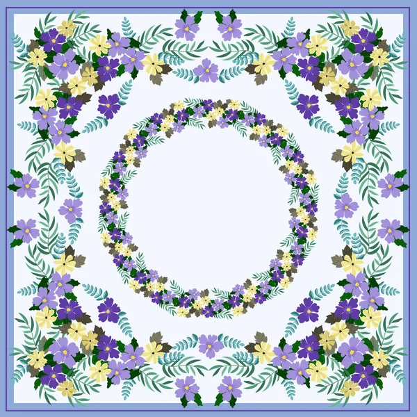 Floraler Runder Rahmen Aus Niedlichen Blumen Grußkarten Vorlage Design Artwork — Stockvektor