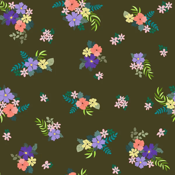 Naadloze Planten Patroon Met Antieke Volksbloemen Shabby Chique Stijl Millefleurs — Stockvector