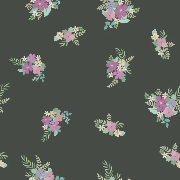 Naadloze Planten Patroon Met Antieke Volksbloemen Shabby Chique Stijl Millefleurs — Stockvector