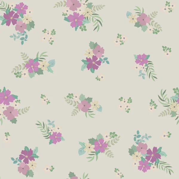 Naadloze Planten Patroon Met Antieke Volksbloemen Shabby Chique Stijl Millefleurs — Stockvector