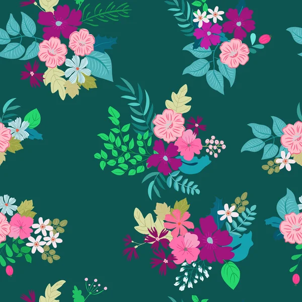 Patrón Plantas Sin Costura Con Flores Populares Antiguas Millefleurs Estilo — Vector de stock