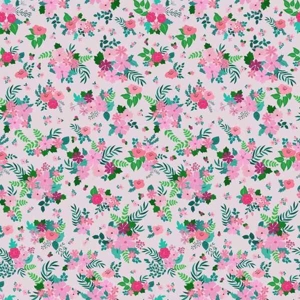 Seamless Plants Pattern Antique Folk Flowers Shabby Chic Style Millefleurs — Stock Vector