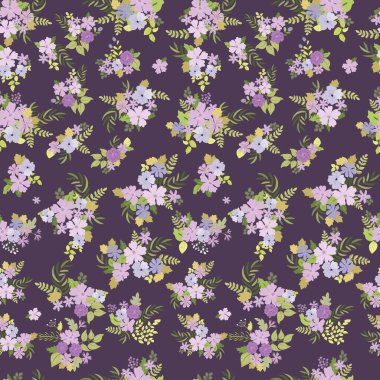 Antik halk çiçekleriyle kusursuz bitki desenleri. Pejmürde şık millefleurlar. Tekstil, duvar kağıdı, kapaklar için çiçek arkaplanı, yüzey, baskı, paket, kupür defteri, dekupaj