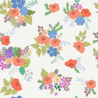 Antik halk çiçekleriyle kusursuz bitki desenleri. Pejmürde şık millefleurlar. Tekstil, duvar kağıdı, kapaklar için çiçek arkaplanı, yüzey, baskı, paket, kupür defteri, dekupaj