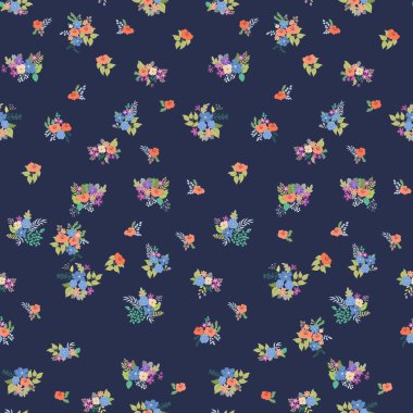 Antik halk çiçekleriyle kusursuz bitki desenleri. Pejmürde şık millefleurlar. Tekstil, duvar kağıdı, kapaklar için çiçek arkaplanı, yüzey, baskı, paket, kupür defteri, dekupaj