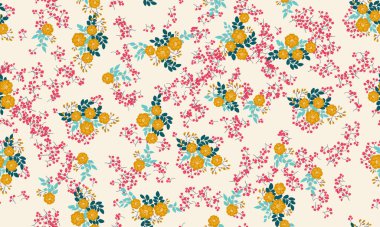 Antik halk çiçekleriyle kusursuz bitki desenleri. Pejmürde şık millefleurlar. Tekstil, duvar kağıdı, kapaklar için çiçek arkaplanı, yüzey, baskı, paket, kupür defteri, dekupaj