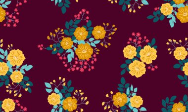 Antik halk çiçekleriyle kusursuz bitki desenleri. Pejmürde şık millefleurlar. Tekstil, duvar kağıdı, kapaklar için çiçek arkaplanı, yüzey, baskı, paket, kupür defteri, dekupaj