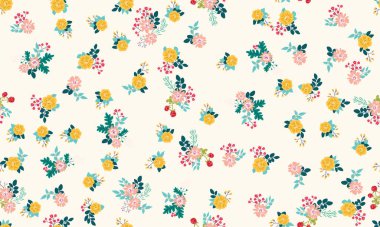 Antik halk çiçekleriyle kusursuz bitki desenleri. Pejmürde şık millefleurlar. Tekstil, duvar kağıdı, kapaklar için çiçek arkaplanı, yüzey, baskı, paket, kupür defteri, dekupaj