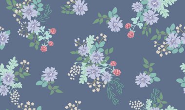 Antik halk çiçekleriyle kusursuz bitki desenleri. Pejmürde şık millefleurlar. Tekstil, duvar kağıdı, kapaklar için çiçek arkaplanı, yüzey, baskı, paket, kupür defteri, dekupaj