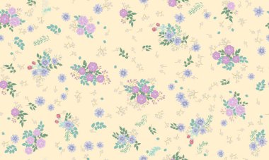 Antik halk çiçekleriyle kusursuz bitki desenleri. Pejmürde şık millefleurlar. Tekstil, duvar kağıdı, kapaklar için çiçek arkaplanı, yüzey, baskı, paket, kupür defteri, dekupaj