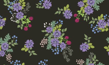 Antik halk çiçekleriyle kusursuz bitki desenleri. Pejmürde şık millefleurlar. Tekstil, duvar kağıdı, kapaklar için çiçek arkaplanı, yüzey, baskı, paket, kupür defteri, dekupaj