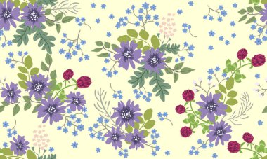 Antik halk çiçekleriyle kusursuz bitki desenleri. Pejmürde şık millefleurlar. Tekstil, duvar kağıdı, kapaklar için çiçek arkaplanı, yüzey, baskı, paket, kupür defteri, dekupaj
