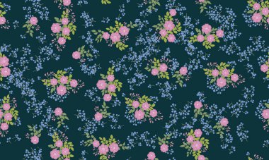 Antik halk çiçekleriyle kusursuz bitki desenleri. Pejmürde şık millefleurlar. Tekstil, duvar kağıdı, kapaklar için çiçek arkaplanı, yüzey, baskı, paket, kupür defteri, dekupaj