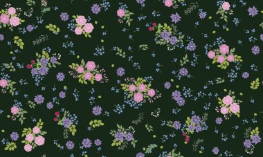 Antik halk çiçekleriyle kusursuz bitki desenleri. Pejmürde şık millefleurlar. Tekstil, duvar kağıdı, kapaklar için çiçek arkaplanı, yüzey, baskı, paket, kupür defteri, dekupaj